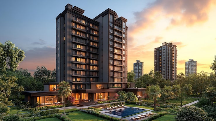 Illustrative luxury apartment render, Baner–Hinjewadi Road, Pune